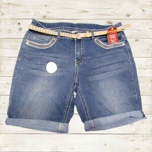 Faded Glory  plus size 16W womens denim shorts blue with belt NWT